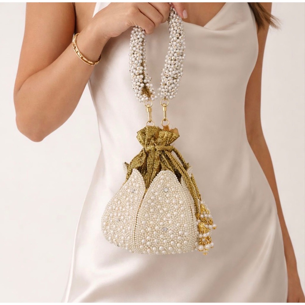 RAMLA Neyla Pearl Lotus Bridal Evening Bag Handmade Clutch